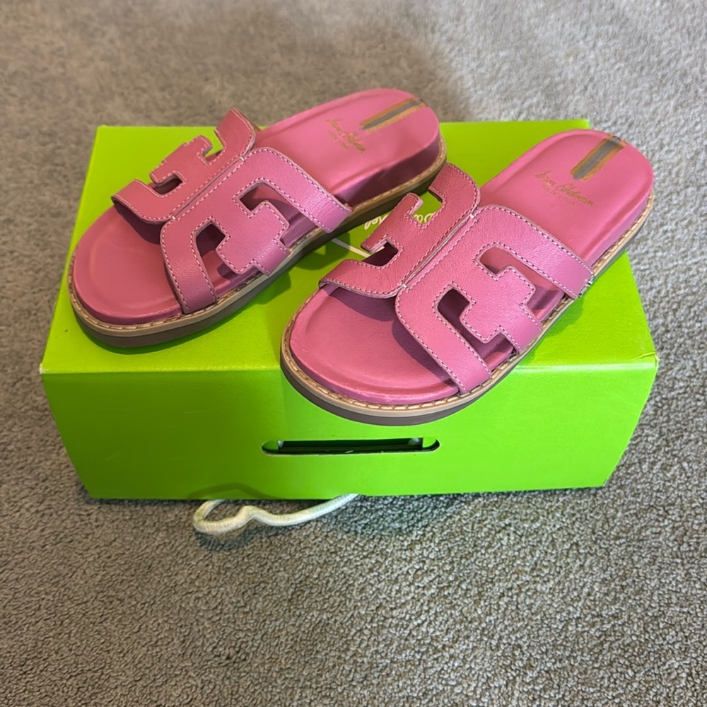 NIB Girls Sam Edelman New York Valeri Pink Leather Mini Slides Sandals Size 12 C
